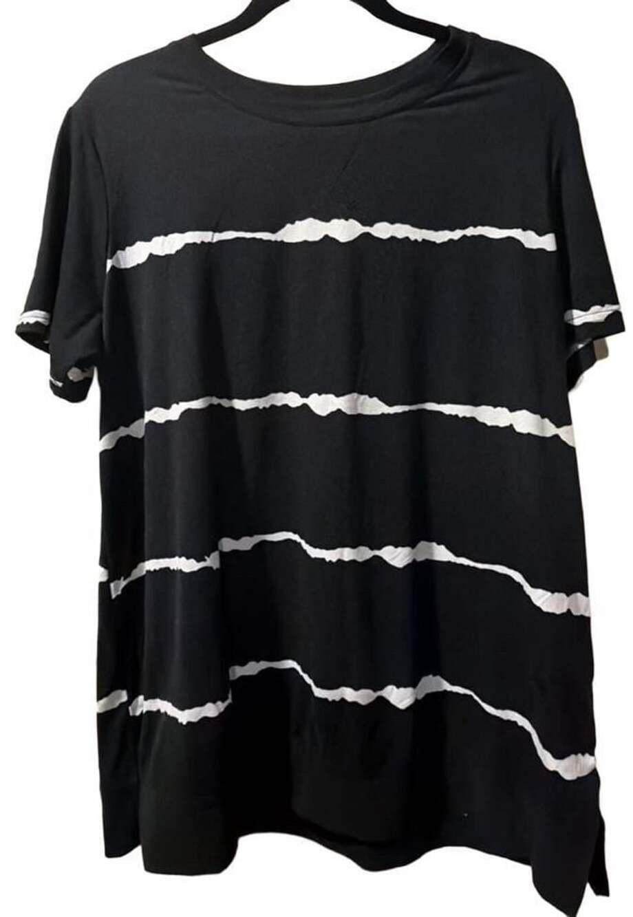Black and White Tie-Dye Stripe Side-Slit Tunic Tee (Women) - Size XL